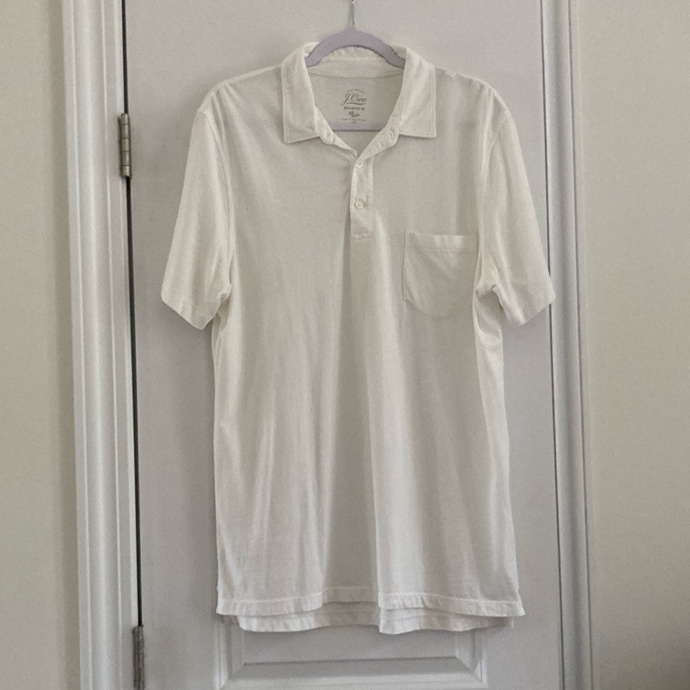 J Crew White Cotton Polo Tee Large